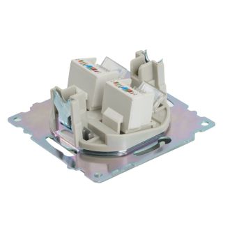 Розетка компьютерная 2-местная RJ-45 (механизм) STEKKER GLS00-7109-03, серия Катрин, серебро, 50005