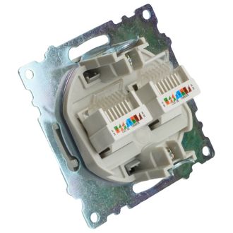 Розетка компьютерная 2-местная RJ-45 (механизм) STEKKER GLS00-7109-03, серия Катрин, серебро, 50005