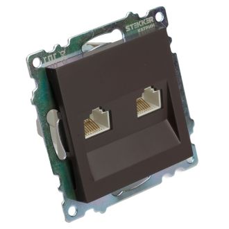 Розетка компьютерная 2-местная RJ-45 (механизм) STEKKER GLS00-7109-04, серия Катрин, шоколад, 50006