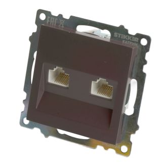 Розетка компьютерная 2-местная RJ-45 (механизм) STEKKER GLS00-7109-04, серия Катрин, шоколад, 50006