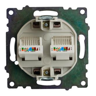 Розетка компьютерная 2-местная RJ-45 (механизм) STEKKER GLS00-7109-04, серия Катрин, шоколад, 50006