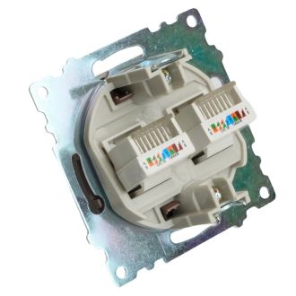 Розетка компьютерная 2-местная RJ-45 (механизм) STEKKER GLS00-7109-04, серия Катрин, шоколад, 50006