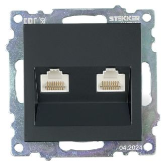 Розетка компьютерная 2-местная RJ-45 (механизм), STEKKER, GLS00-7109-05, серия Катрин, черный, 50007