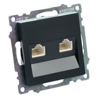 Розетка компьютерная 2-местная RJ-45 (механизм), STEKKER, GLS00-7109-05, серия Катрин, черный, 50007