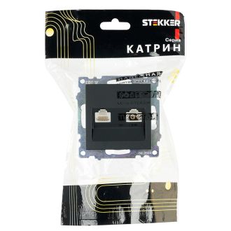 Розетка компьютерная 2-местная RJ-45 (механизм), STEKKER, GLS00-7109-05, серия Катрин, черный, 50007
