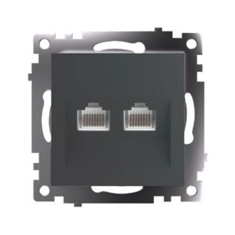 Розетка компьютерная 2-местная RJ-45 (механизм) STEKKER GLS00-7109-06, серия Катрин, графит, 50008