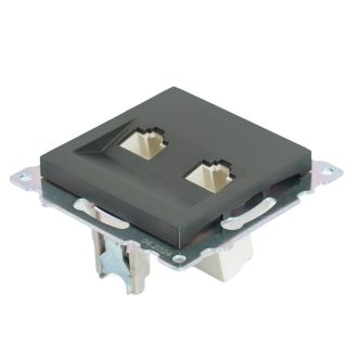 Розетка компьютерная 2-местная RJ-45 (механизм) STEKKER GLS00-7109-06, серия Катрин, графит, 50008