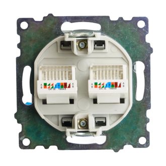 Розетка компьютерная 2-местная RJ-45 (механизм) STEKKER GLS00-7109-06, серия Катрин, графит, 50008
