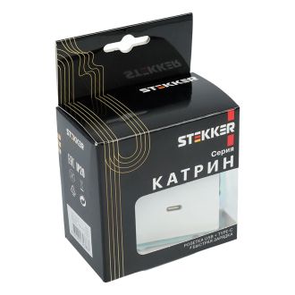 Розетка USB 2-местная + type C (механизм), STEKKER GLS10-7116-01, 250В, 3А, max 20W, серия Катрин, белый, 50051