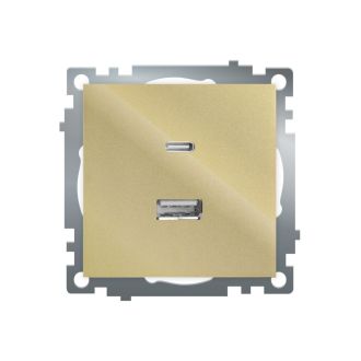 Розетка 2-местная USB + type C (механизм), 250В, 3А, max 20W, STEKKER, GLS10-7116-08, серия Катрин, золото, 50053