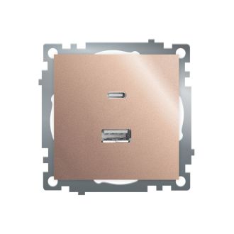 Розетка 2-местная USB + type C (механизм), STEKKER GLS10-7116-02, 250B, 3A, max 20W, серия Катрин, шампань, 50056