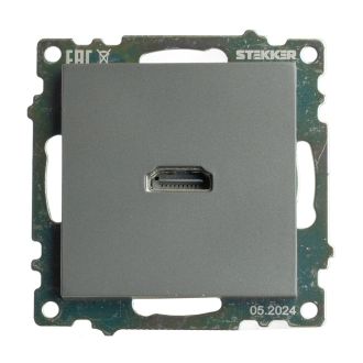 Розетка HDMI 2.1, Type A (механизм), серия Катрин, графит, GLS00-7118-06, STEKKER, 50059