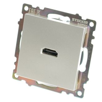 Розетка HDMI 2.1, Type A (механизм), STEKKER GLS00-7118-03, серия Катрин, серебро, 50061