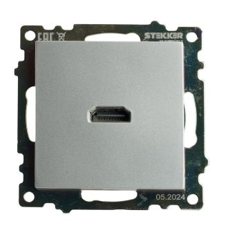 Розетка HDMI 2.1, Type A (механизм), STEKKER GLS00-7118-03, серия Катрин, серебро, 50061