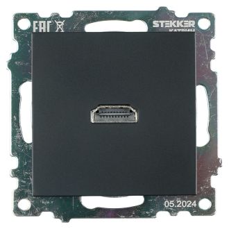 Розетка HDMI 2.1, Type A (механизм), STEKKER GLS00-7118-05, серия Катрин, черный, 50062