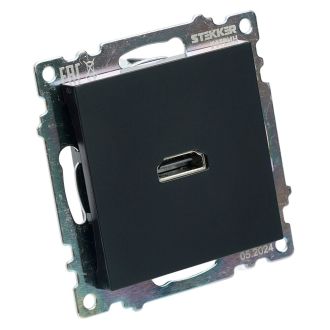 Розетка HDMI 2.1, Type A (механизм), STEKKER GLS00-7118-05, серия Катрин, черный, 50062