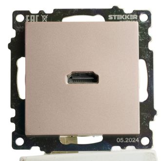 Розетка HDMI 2.1, Type A (механизм), STEKKER GLS00-7118-02, серия Катрин, шампань, 50063