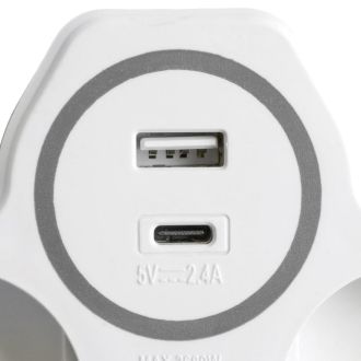 Разветвитель сетевой 2-местный с/з STEKKER ADP16-15-20, 250V, 16A и USB+Type C на 2.4А, белый/серый, 50071