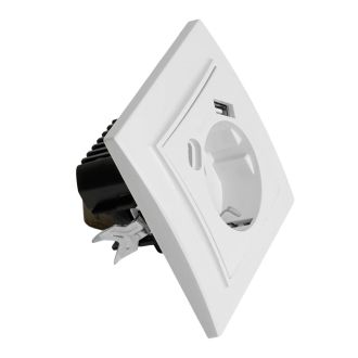 Розетка 1-местная STEKKER, PST16-9016-01, 250В, 2.1А с USB+ type C, серия Эрна, белый, 50076