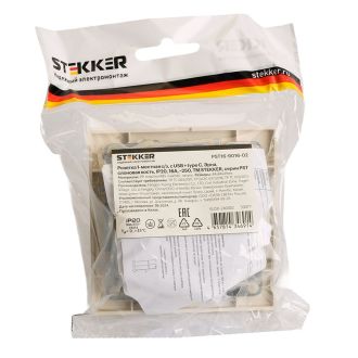 Розетка 1-местная с/з STEKKER, PST16-9016-02, 250В, 16А с USB+ type C, серия Эрна, слоновая кость, 50077
