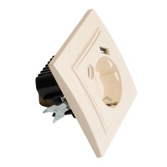 Розетка 1-местная с/з STEKKER, PST16-9016-02, 250В, 16А с USB+ type C, серия Эрна, слоновая кость, 50077