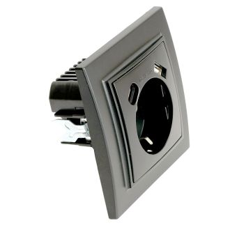 Розетка 1-местная с/з STEKKER, PST16-9016-03, 250В, 16А с USB+ type C, серия Эрна, черный, 50078