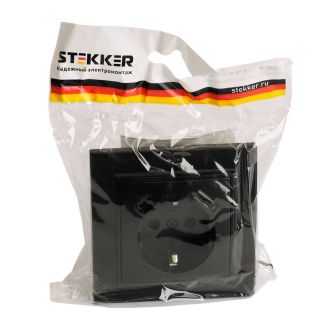 Розетка 1-местная с/з STEKKER, PST16-9016-03, 250В, 16А с USB+ type C, серия Эрна, черный, 50078