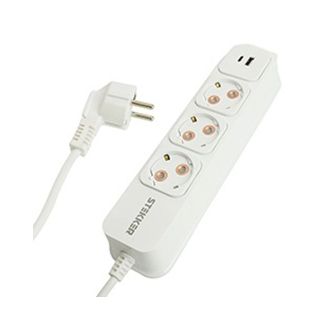 Удлинитель 3-местный с/з STEKKER HM20-31-03 3x1мм2, 3м, 250В, 16А, USB A+C, Click Tap, HM20-31-03, белый+глянцевый золотой, 50085