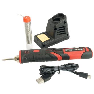 Паяльник беспроводной 8W, нихромовый нагреватель, 1800 mAh, 5В, красный/черный, PLE801-08, STEKKER, 50098
