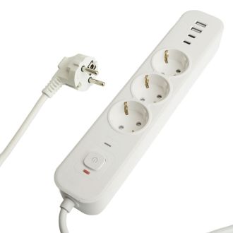 Сетевой фильтр 3-местный с/з STEKKER 3x1мм2, 3 м, 250В, 16А, 2 USB-A+2 Type-C 3, серия Nova, белый, 50100