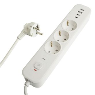 Сетевой фильтр 3-местный с/з STEKKER 3x1мм2, 5 м, 250В, 16А, 2 USB-A+2 Type-C 3, серия Nova, белый, 50101
