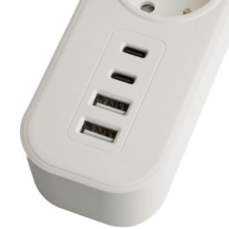 Сетевой фильтр 3-местный с/з STEKKER 3x1мм2, 5 м, 250В, 16А, 2 USB-A+2 Type-C 3, серия Nova, белый, 50101