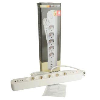 Сетевой фильтр 5-местный с/з STEKKER 3x1мм2, 5 м, 250В, 16А, 2 USB-A+2 Type-C 3, серия Nova, белый, 50104