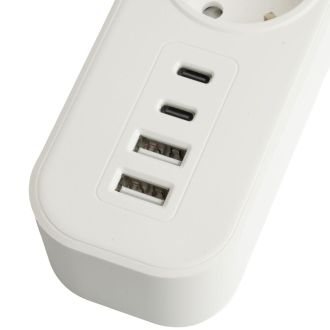 Сетевой фильтр 5-местный с/з STEKKER 3x1мм2, 5 м, 250В, 16А, 2 USB-A+2 Type-C 3, серия Nova, белый, 50104