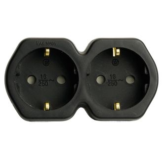 Разветвитель сетевой 2-местный с/з STEKKER ADP16-12-21, 250V, 16A, ABS огнеустойчивый пластик, черный, 50107