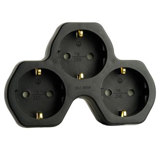Разветвитель сетевой 3-местный с/з STEKKER ADP16-13-21, 250V, 16A, ABS огнеустойчивый пластик, черный, 50108