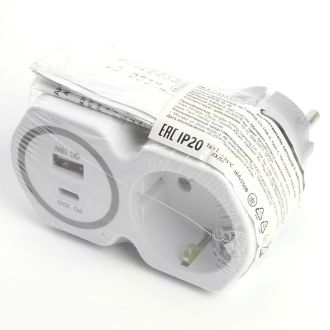 Разветвитель сетевой на 1 выход с/з STEKKER 250В, 16А, USB A+ Type C, 2,4А, PD, белый/серый, ADP16-16-20, 50109