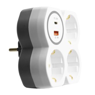 Разветвитель сетевой на 3 выхода с/з, STEKKER, 250В, 16А, USB A+Type C, 2,4А, PD, белый/серый ADP16-17-20, 50110