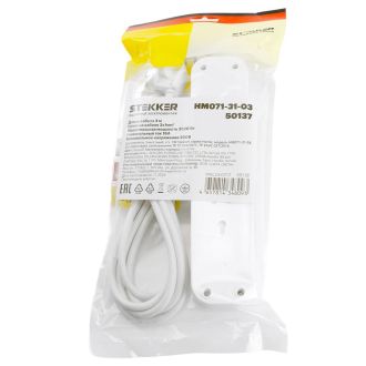 Удлинитель 3-местный с/з с выключ. STEKKER HM071-31-02 3x1мм2, 2м, 250В, 16А, 1USB+2C, 2.4A, сер Home, белый, 50136