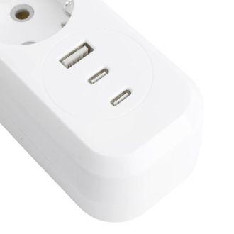 Удлинитель 3-местный с/з с выключ. STEKKER HM071-31-02 3x1мм2, 2м, 250В, 16А, 1USB+2C, 2.4A, сер Home, белый, 50136