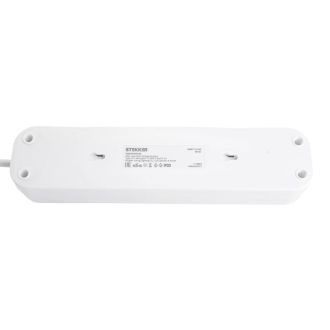 Удлинитель 3-местный с/з с выключ. STEKKER HM071-31-02 3x1мм2, 2м, 250В, 16А, 1USB+2C, 2.4A, сер Home, белый, 50136