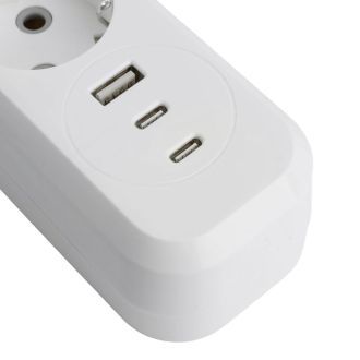 Удлинитель 3-местный с/з с выключ. STEKKER HM071-31-03 3x1мм2, 3м, 250В, 16А, 1USB+2C, 2.4A, сер Home, белый, 50137