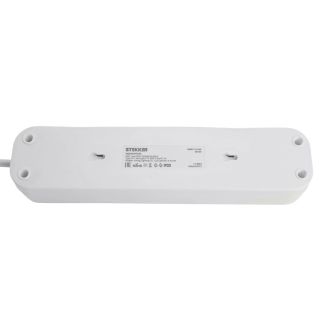 Удлинитель 3-местный с/з с выключ. STEKKER HM071-31-05 3x1мм2, 5м, 250В, 16А, 1USB+2C, 2.4A, сер Home, белый, 50138