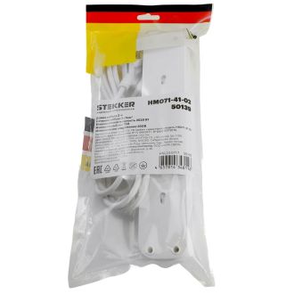 Удлинитель 4-местный с/з с выключ. STEKKER HM071-41-03 3x1мм2, 3м, 250В, 16А, 1USB+2C, 2.4A, сер Home, белый, 50140