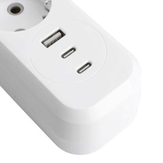 Удлинитель 4-местный с/з с выключ. STEKKER HM071-41-03 3x1мм2, 3м, 250В, 16А, 1USB+2C, 2.4A, сер Home, белый, 50140