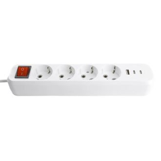 Удлинитель 4-местный с/з с выключ. STEKKER HM071-41-03 3x1мм2, 3м, 250В, 16А, 1USB+2C, 2.4A, сер Home, белый, 50140