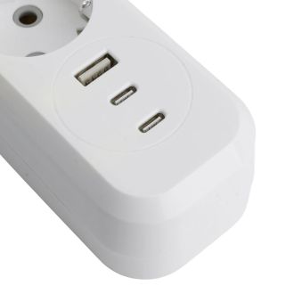 Удлинитель 4-местный с/з с выключ. STEKKER HM071-41-05 3x1мм2, 5м, 250В, 16А, 1USB+2C, 2.4A, сер Home, белый, 50141