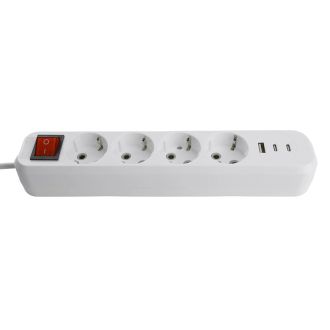 Удлинитель 4-местный с/з с выключ. STEKKER HM071-41-05 3x1мм2, 5м, 250В, 16А, 1USB+2C, 2.4A, сер Home, белый, 50141