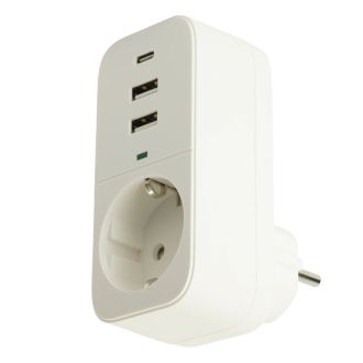 Сетевой фильтр 1-местный с/з STEKKER 250В, 16А, 2USB+1Type-C 2,4 A, серия Nova, HM81-11-1, белый, 50142