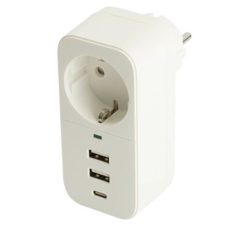 Сетевой фильтр 1-местный с/з STEKKER 250В, 16А, 2USB+1Type-C 2,4 A, серия Nova, HM81-11-1, белый, 50142